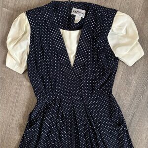 Chic vintage Navy and White Polka Dot Midi Dress